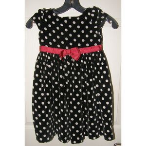 GYMBOREE Girls Sz 5 Black & White Polka Dot Soft Lined Cap Sleeve Velvet Dress